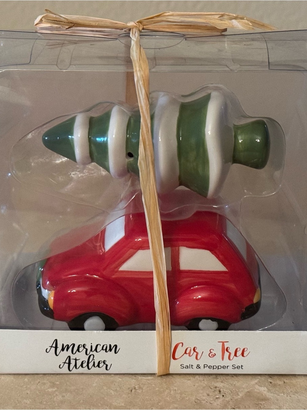 American Atelier Red & White Holiday Car & Christmas Tree Salt and Pepper Set